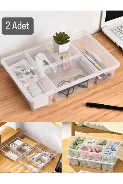 2 Adet Luna Çekmece Içi Düzenleyici Kapaklı Takı Ve Makyaj Kutusu Kalem Gözlük Ofis Organizer Set