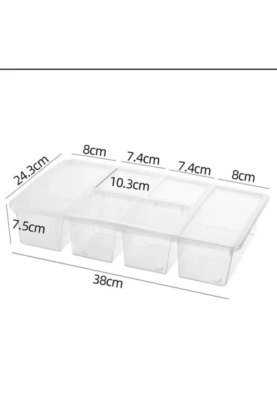 2 Adet Luna Kapaklı 5 Bölmeli Buzdolabı Düzenleyici Sebzelik - Et Balık Sebze Organizer - Resim 6