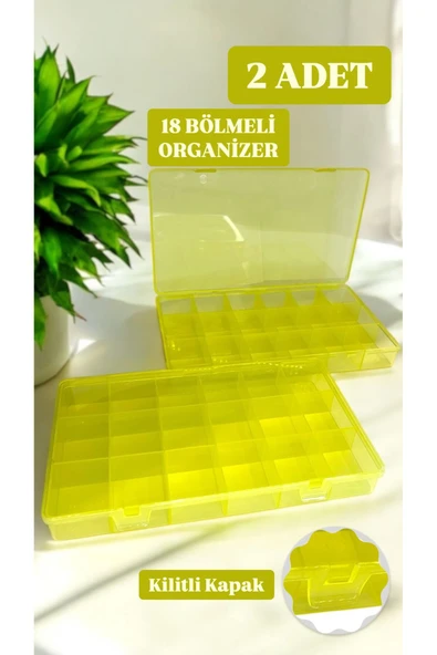 2 Adet Sarı 18 Bölmeli Kapaklı Balıkçı Kutusu Çapari , Ağırlık Ve Iğne Balık Malzemesi Organizeri