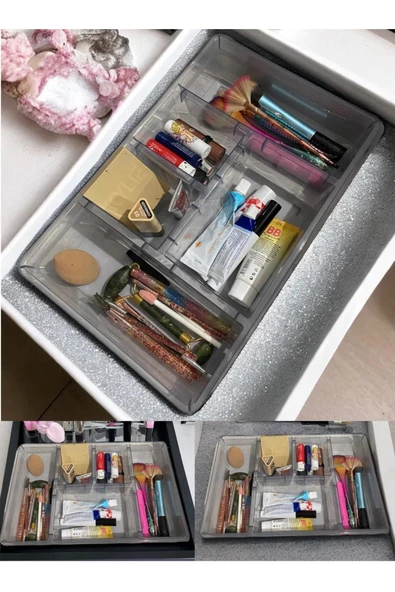 Luna Füme 5 Bölmeli Çekmece İçi Düzenleyici, Kapaklı Makyaj ,Takı Düzenleyici, Masaüstü Organizer ürün görseli