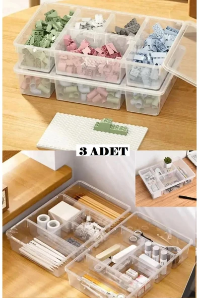 3 Adet Luna Kapaklı Çekmece Içi Düzenleyici Oyuncak Düzenleyici Lego Saklama Kutusu Organizer