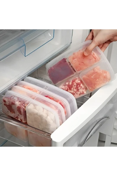 4 'lü 2 Boy Porsiyon Bölmeli Saklama Kabı Seti 2 2 Et, Kıyma, Sebze, Buzdolabı, Buzluk Düzenleyici - Resim 6