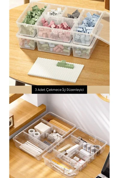 3 Adet Luna Kapaklı Çekmece Içi Düzenleyici Oyuncak Düzenleyici Lego Saklama Kutusu Organizer - 5