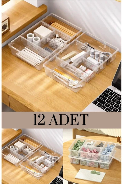 12 Adet Luna Kapaklı Çekmece Içi Düzenleyici Takı Ve Makyaj Kutusu Kalem Gözlük Organizeri - Resim 5