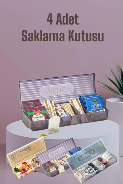 4 Adet Ring 6 Bölmeli Bitki Çayı Kutusu Saklama Kutusu - Çay Kahve Malzemesi Saklama Kutusu