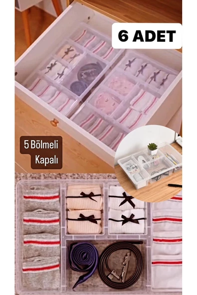 6'lı Set Luna Kapaklı Çekmece Içi Düzenleyici 6 Adet Çorap Çamaşır Kutusu Lego Hobi Saklama Kabı ürün görseli
