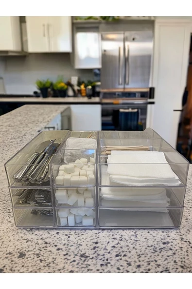 18 Parça Şeffaf Çeyizlik Çatal Kaşık Düzenleyici Kutu - Çekmece Veya Dolap İçi İstif Organizer - 2