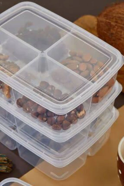 6 Adet 2 Boy 4 Bölmeli Saklama Kabı Seti Öğünlük Et Kıyma Sebze Buzluk Düzenleyici Porsiyonluk - 4