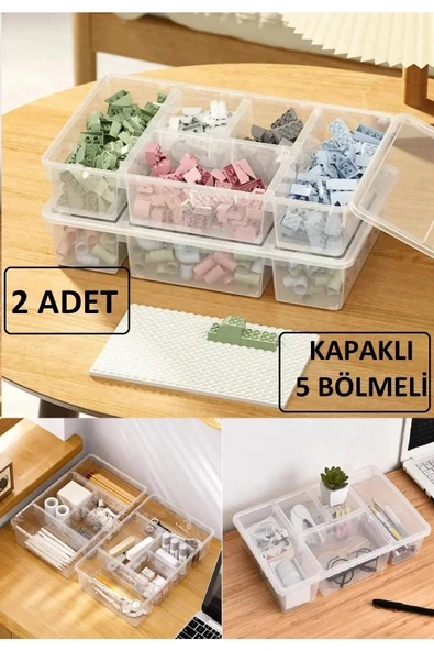 2 Adet Luna Kapaklı Çekmece Içi Düzenleyici Lego Saklama Kutusu Ofis Masa Üstü Organizer