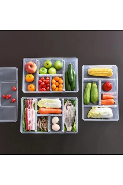 6 Adet Luna Kapaklı 5 Bölmeli Buzdolabı Düzenleyici Sebzelik - Et Balık Sebze Organizer Piknik - Resim 5