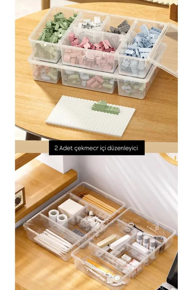 2 Adet Luna Kapaklı Çekmece Düzenleyici Lego Saklama Kutusu Ofis Masa Üstü Oyuncak Organizer - 2