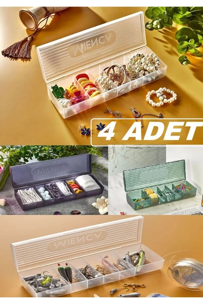 4 Adet Ring 6 Bölmeli Takı Kutusu Kapaklı Çekmece Içi Yüzük Kutusu Balıkçı Malzemesi Düzenleyici