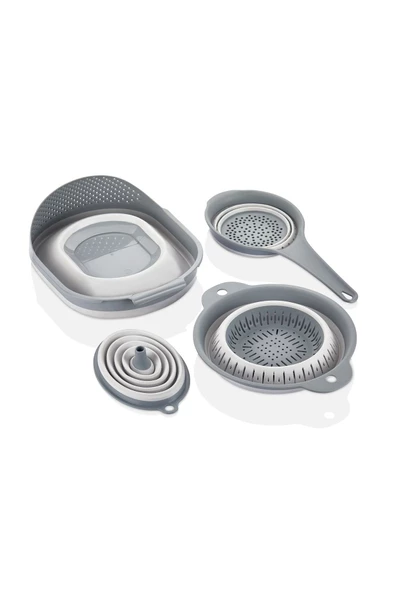 New 4'lü Akordiyon Katlanır Süzgeç Huni Badya Seti Mutfak Çeyiz Seti Pirinç Makarna Yıkama - 3