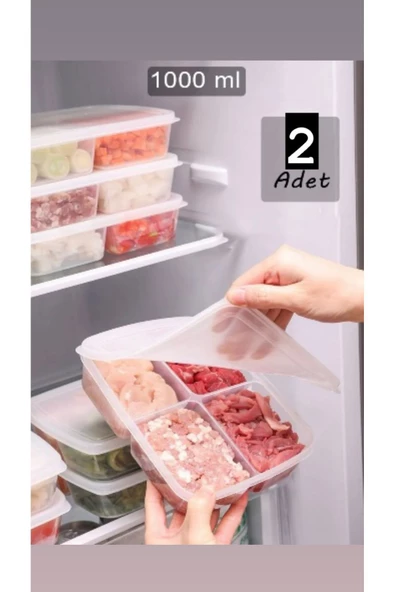 4 'lü 2 Boy Porsiyon Bölmeli Saklama Kabı Seti 2 2 Et, Kıyma, Sebze, Buzdolabı, Buzluk Düzenleyici - Resim 2