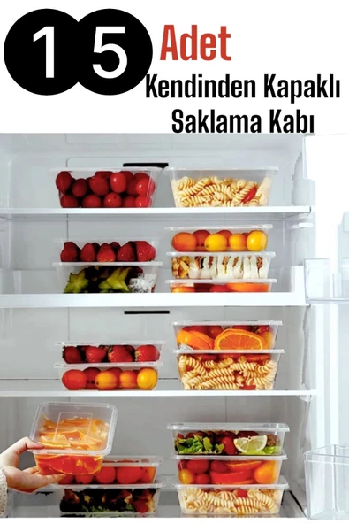 15 Adet Kendinden Kapaklı Erzak Saklama Kabı 1 Lt Kapaklı Kilitli Dondurucuya Uygun