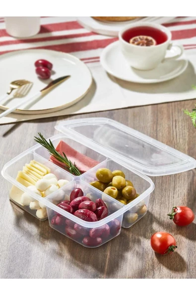 Large 4 Adet Dondurulmuş 1000 ml 4 Bölmeli Öğünlük Et Sebze Saklama Kabı - Buzluk Organizer - Resim 2