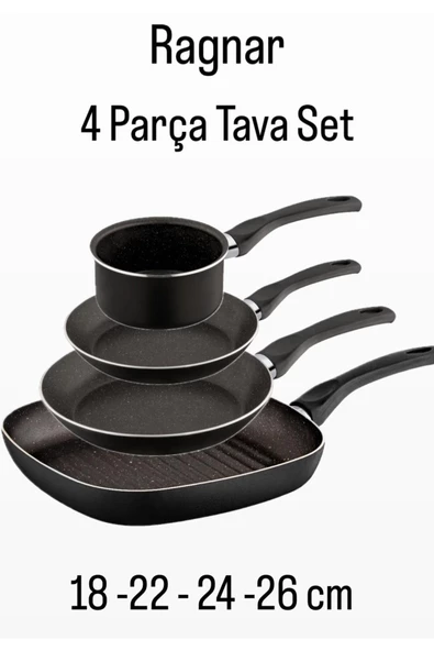 4 Parça Ragnar Tava Seti Çeyiz Mutfak Tava Set Grill Omlet Kızartma Ve Sosluk Kaçerola Seti