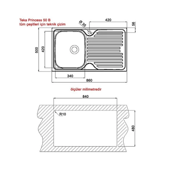 Teka Princess 50 B Sol Mikroketen Çelik Mutfak Eviyesi - 2