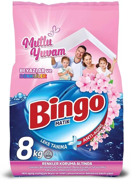 Bingo Matik Mutlu Yuvam Renkli Beyaz 8 kg Toz Deterjan