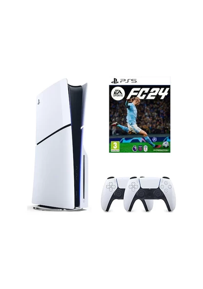 Sony Playstation 5 1 TB Slim Cd Edition Konsol + 2. Ps5 Kol + Ps5 Fifa 24 - Fc 24 Oyunu (İthalatçı Garantili)