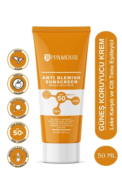 Leke Karşıtı Tüm Ciltler Için Yüksek Korumalı Spf 50 Güneş Kremi Glutatyon Etkili 50 ml