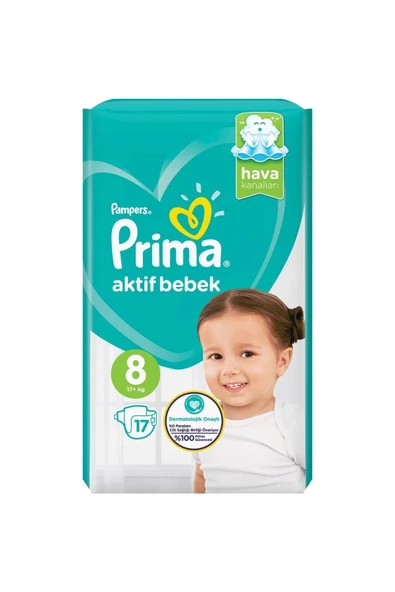 Prima Aktif Bebek Standart Paket Bebek Bezi 8 Beden 17 Adet