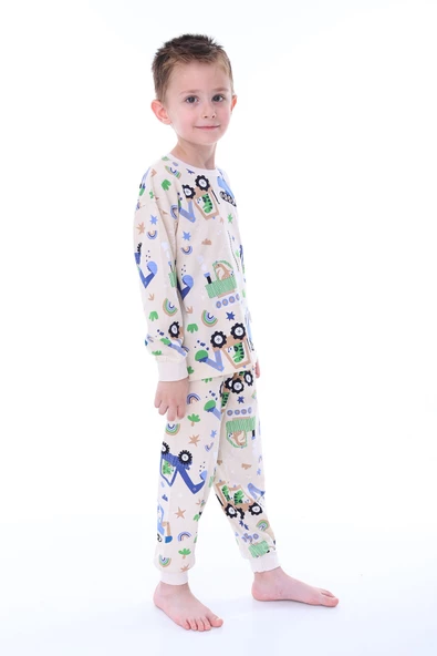 Work Machines Dino Desenli Erkek Pijama Takımı - 5