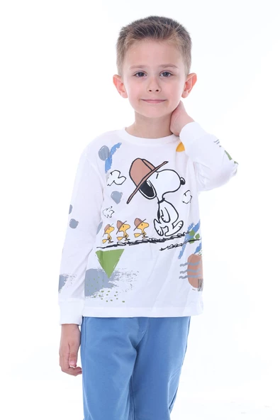 Snoopy Desenli Beyaz Çocuk Eşofman Takımı (Alt-Üst) - 2