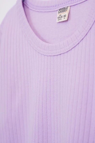 Basic Fitilli İnterlok Kumaş %100 Pamuk 1-5 Yaş Lila Bebek Pijama Takımı - Resim 4