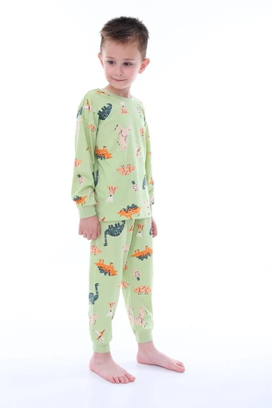Dino Desenli Yeşil Erkek Pijama Takımı - Resim 3