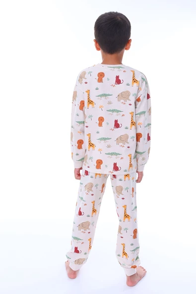 Animaux Desenli %100 Pamuk Unisex Çocuk Pijama Takımı - Resim 3
