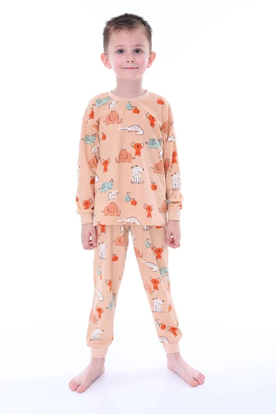 Sevimli Hayvanlar (Koala-Fil-Timsah) Unisex Yavruağzı Pijama Takımı - Resim 3