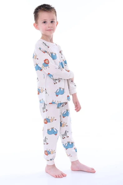 Sevimli Animal (Aslan-Zebra-Fil) Desenli Erkek Pijama Takımı - 3
