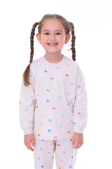 Renkli Kelebekler Kız Çocuk Pijama Takımı - Resim 3