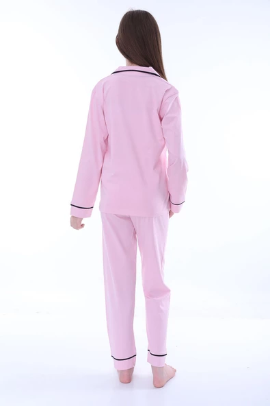 Gömlek Yaka Cep Detaylı Lila Kız Çocuk Pijama Takımı - 5