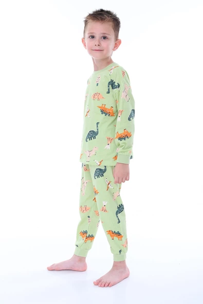 Dino Desenli Yeşil Erkek Pijama Takımı - Resim 2