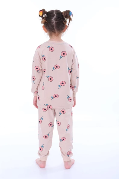 Çiçek Desenli Pembe Kız Çocuk Pijama Takımı - Resim 4