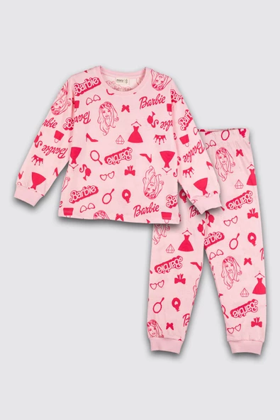 Barbie Desenli %100 Pamuk Kız Çocuk Pijama Takımı