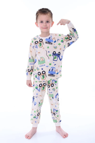 Work Machines Dino Desenli Erkek Pijama Takımı - 3