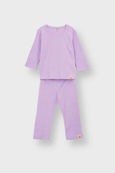 Basic Fitilli İnterlok Kumaş %100 Pamuk 1-5 Yaş Lila Bebek Pijama Takımı