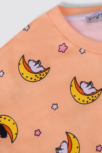 Sevimli Sosyal Ayı Desenli %100 Pamuklu Çocuk Pijama Takımı - Resim 4