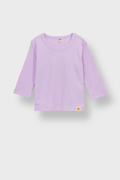 Basic Fitilli İnterlok Kumaş %100 Pamuk 1-5 Yaş Lila Bebek Pijama Takımı - Resim 2