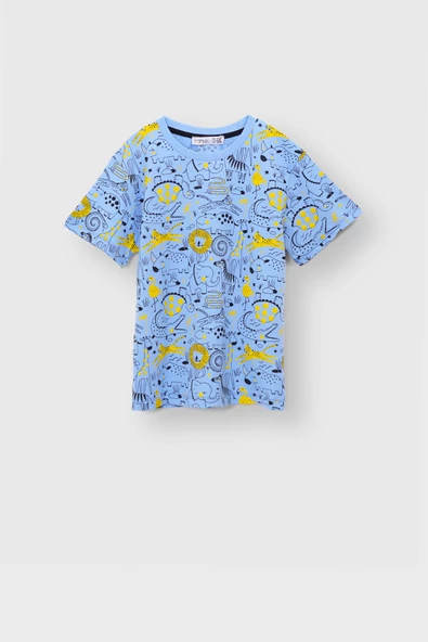 Animal Kingdom Desenli %100 Pamuk Kısa Kollu Çocuk Pijama Takım - 2