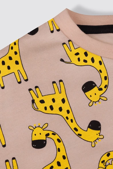 Sevimli Zürafa Desenli %100 Pamuk Unisex Çocuk Pijama Takımı - Resim 4