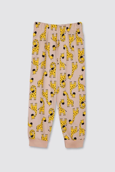 Sevimli Zürafa Desenli %100 Pamuk Unisex Çocuk Pijama Takımı - Resim 3
