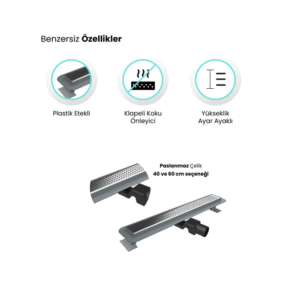 Sanica Plastik Etekli Ayak Ayarlı 40cm Klapeli Koku Önleyici Duşakabin Duş Kanalı Yer Süzgeci - 2