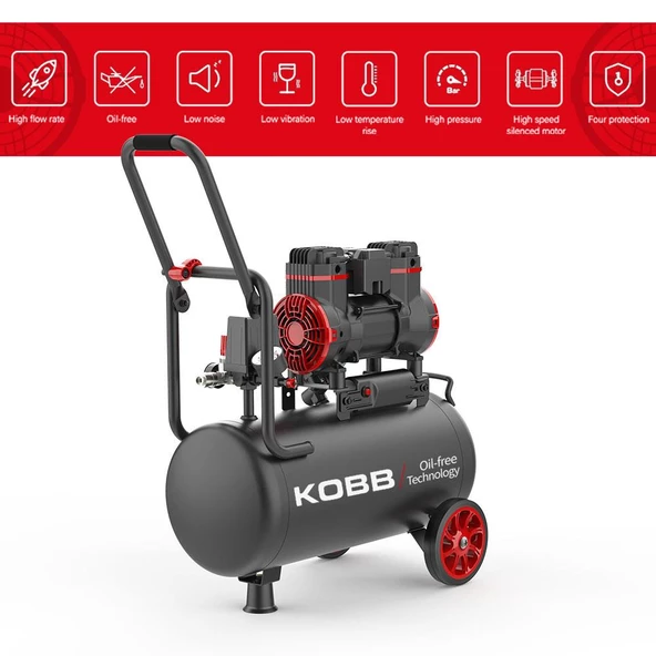 KOBB KBK25S 1.7HP 25Lt 8Bar Yağsız Sessiz Taşınabilir Hava Kompresörü - Resim 2