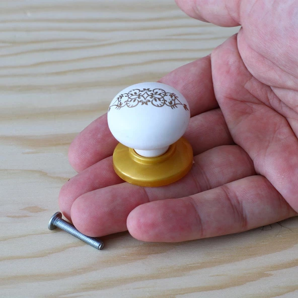 Polimer Düğme Kulp Desenli Beyaz Gold Tablalı Dolap Mobilya Mutfak Dolabı Çekmece Dolap Kulpu Kulbu - 3