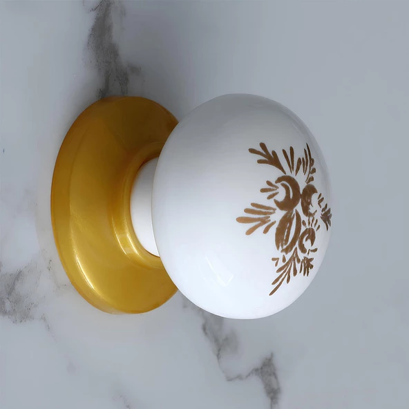 Polimer Düğme Kulp Beyaz Desenli Tablalı Gold Dolap Mobilya Mutfak Dolabı Çekmece Dolap Kulpu Kulbu - 6