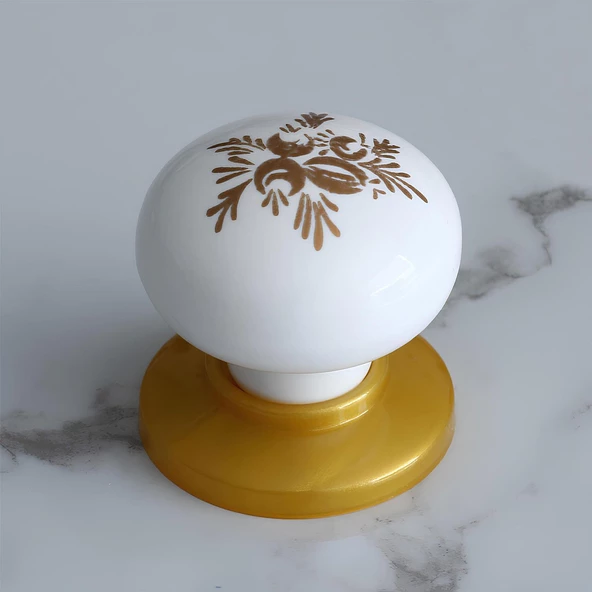 Polimer Düğme Kulp Beyaz Desenli Tablalı Gold Dolap Mobilya Mutfak Dolabı Çekmece Dolap Kulpu Kulbu - 7
